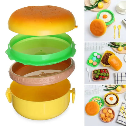 Cute Kawaii Double-Tier Burger Bento Box for Kids, Microwave Safe Fun and Functional Lunchware