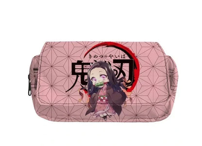 Anime Demon Slayer Pencil Case: Student Bilayer Storage Bag, Cartoon Pen Box, Cosplay Props Accessories
