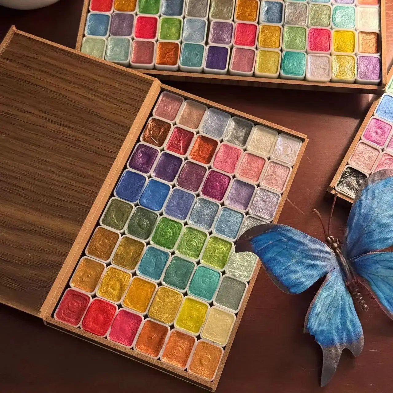 Glitter Watercolor Paints Set, 120 Colors Watercolor Paint, Wooden box, for Professional Artists, Illustrations, Drawing