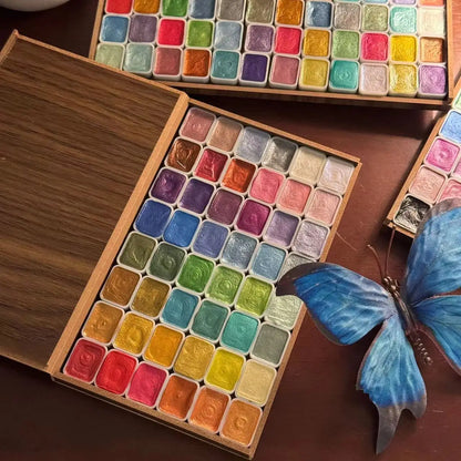 Glitter Watercolor Paints Set, 120 Colors Watercolor Paint, Wooden box, for Professional Artists, Illustrations, Drawing