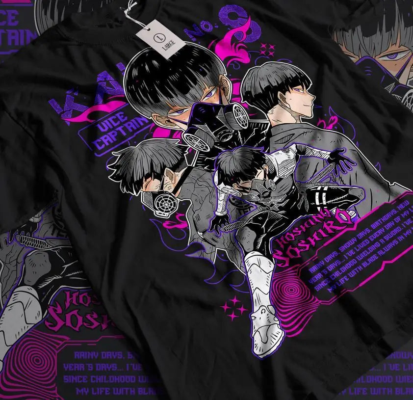 Soshiro Hoshina Kaiju No. 8 T-shirt, Best Anime Gift Graphic Tee Black Shirt