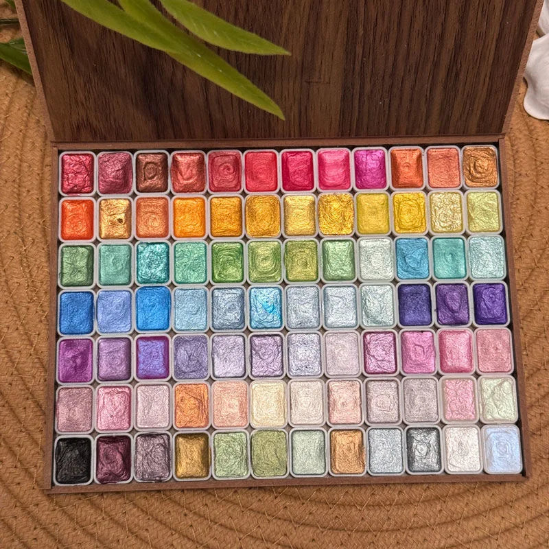 Glitter Watercolor Paints Set, 120 Colors Watercolor Paint, Wooden box, for Professional Artists, Illustrations, Drawing