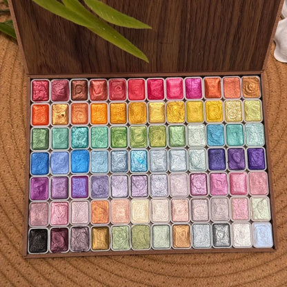 Glitter Watercolor Paints Set, 120 Colors Watercolor Paint, Wooden box, for Professional Artists, Illustrations, Drawing