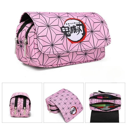 Anime Demon Slayer Pencil Case: Student Bilayer Storage Bag, Cartoon Pen Box, Cosplay Props Accessories