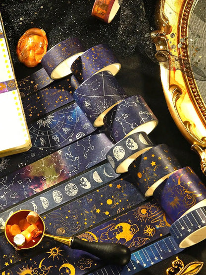 20 Rolls Galaxy Washi Tape Set – Starry Sky & Planet Designs with Gold & Silver Foil Design for Scrapbooking, Journals & DIY Crafts