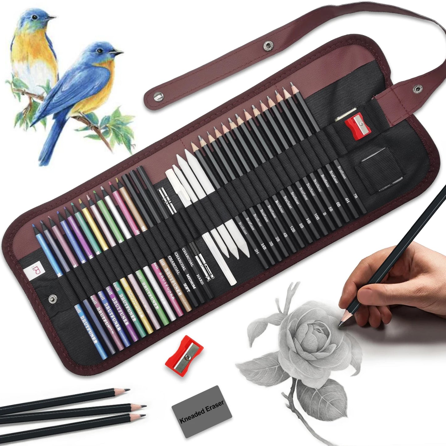 Colored Pencil Set – 36/38/50/72 Premium Artist Pencils with Handmade Canvas Wrap & Accessories