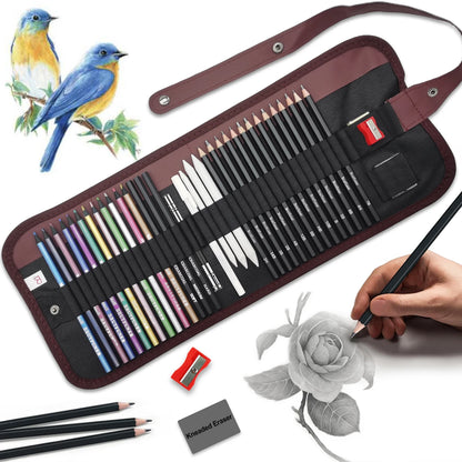 Colored Pencil Set – 36/38/50/72 Premium Artist Pencils with Handmade Canvas Wrap & Accessories