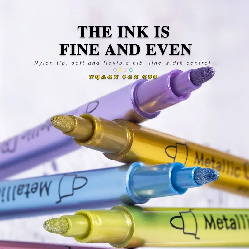 12 Colors Metallic Markers Pens Silver Gold Paint Pens for Black Paper, Glass, Rock Painting