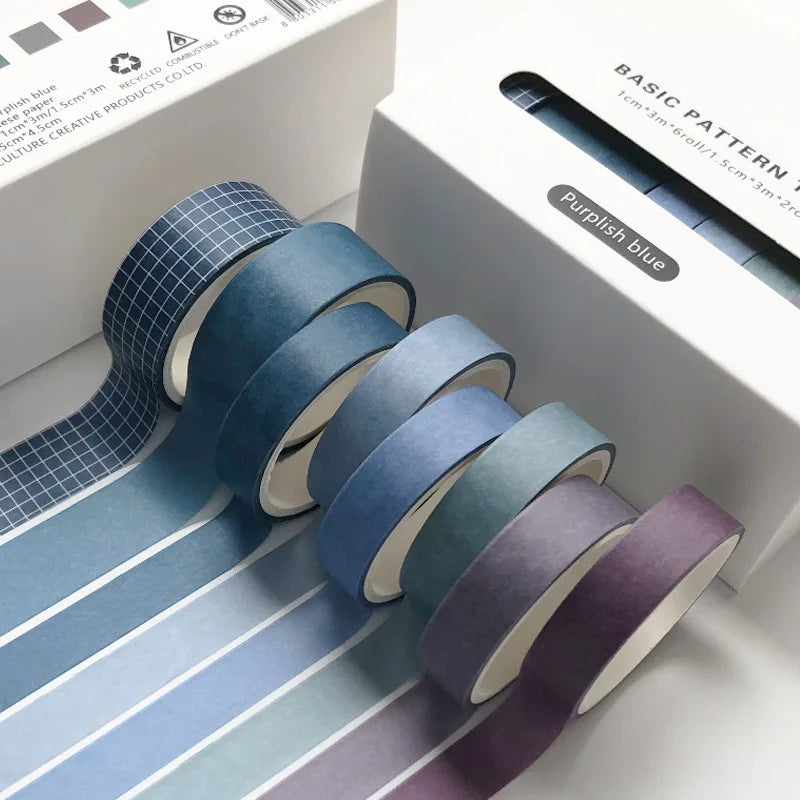 Pure Color Washi Tape Set – 8 Rolls per Box for Scrapbooking, Journals & School Supplies