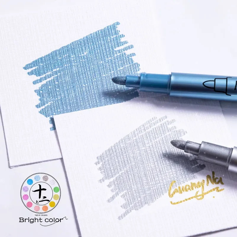 12 Colors Metallic Markers Pens Silver Gold Paint Pens for Black Paper, Glass, Rock Painting