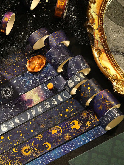 20 Rolls Galaxy Washi Tape Set – Starry Sky & Planet Designs with Gold & Silver Foil Design for Scrapbooking, Journals & DIY Crafts