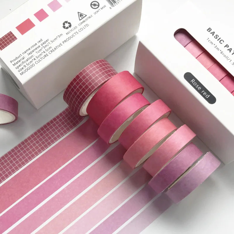 Pure Color Washi Tape Set – 8 Rolls per Box for Scrapbooking, Journals & School Supplies