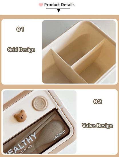 Simple Cute Portable Lunch Box, With Compartment & Microwave-Safe, Perfect for Work, School, or Picnics