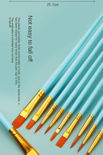 10-Piece Watercolor Brush Set – Multi-Functional Nylon Hair Brushes for Gouache, Oil & Acrylic Painting