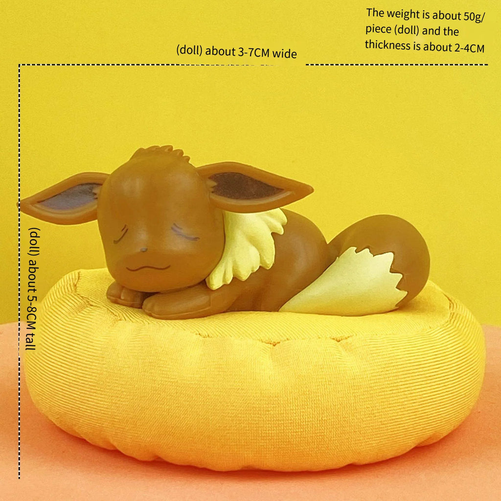 Mini Pokemon Anime Figurines, Sleeping Bean Bag Pikachu Bulbasaur Snorlax Evee Jirachi Komala 6pc Figure Set