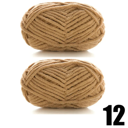 Thick Velvet Chenille Yarn – 2pcs x 50g Soft Knitting Yarn for DIY Scarves, Hats & Crafts