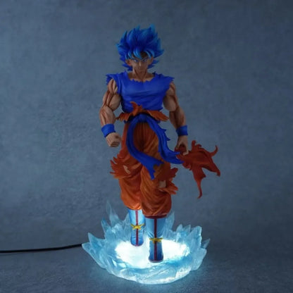Dragon Ball Super Son Goku Figure Super Saiyan God Blue Led Base Figurines 33 CM