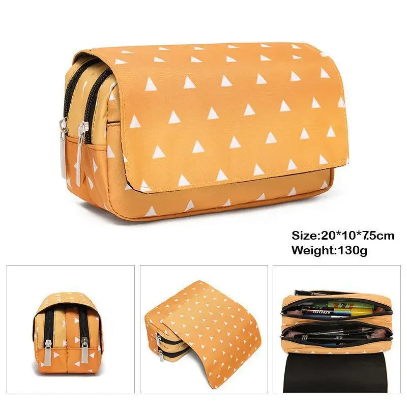 Anime Demon Slayer Pencil Case: Student Bilayer Storage Bag, Cartoon Pen Box, Cosplay Props Accessories