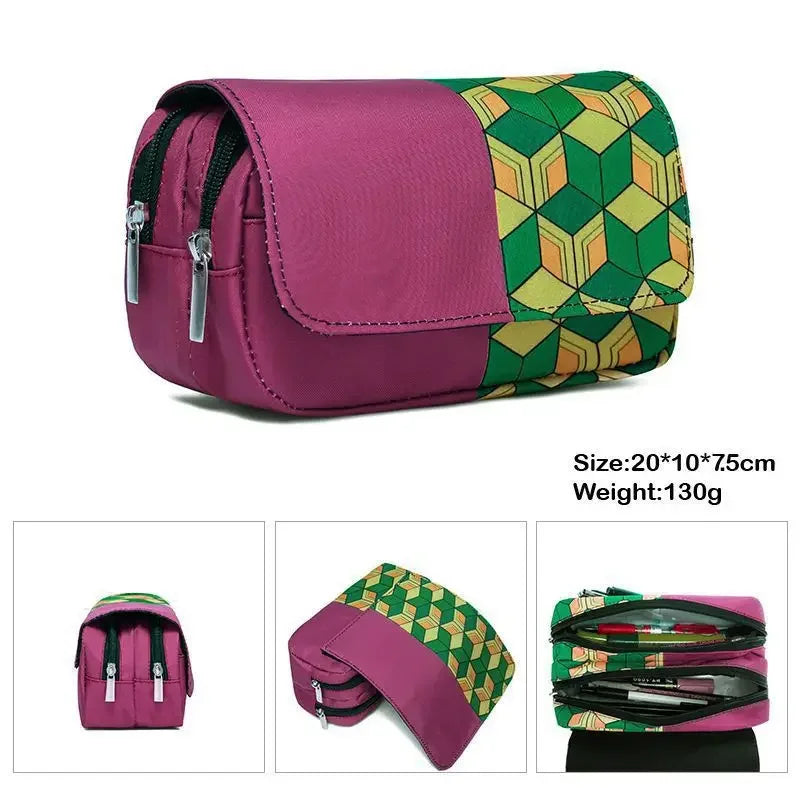 Anime Demon Slayer Pencil Case: Student Bilayer Storage Bag, Cartoon Pen Box, Cosplay Props Accessories