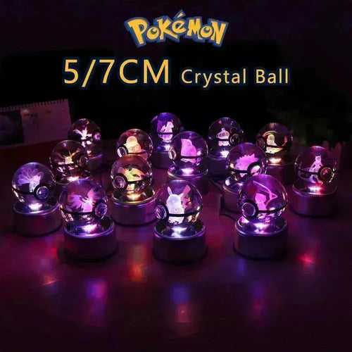 3D Pokemon Crystal Ball 5CM Mewtwo Pikachu Gengar Crystal Glass Pokemon Ball Pokeball Figure Night Light LED Lamp Base Gift - 29 Jigglypuff / 5CM - Otarealm