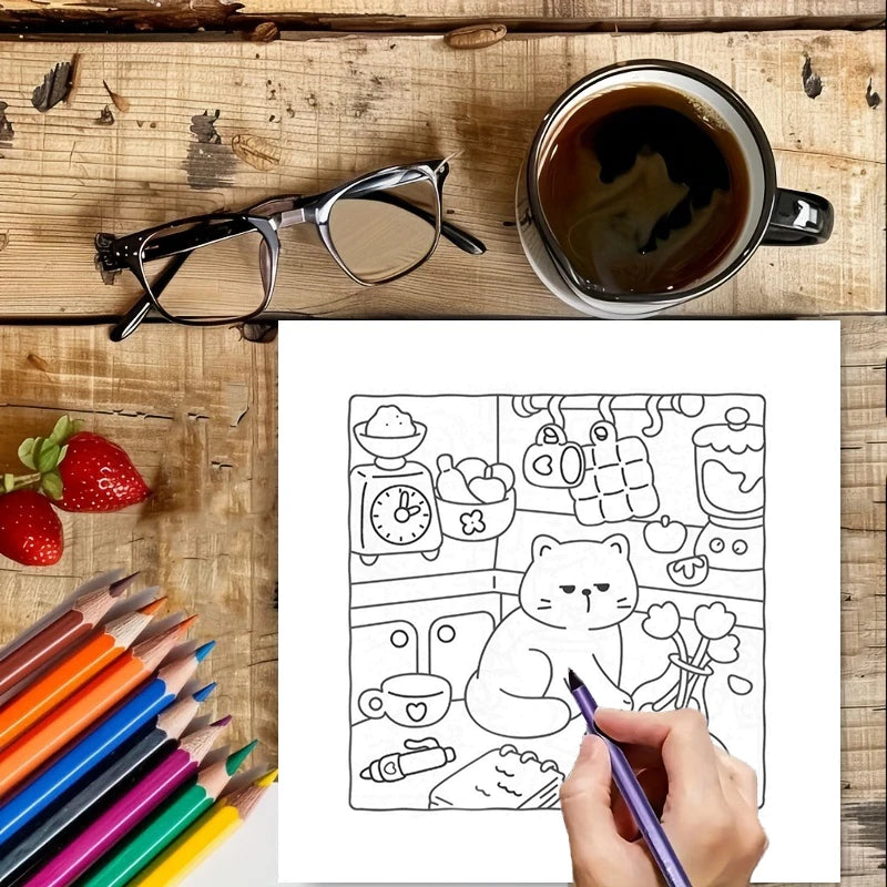 Cat’s Daily Life Coloring Book – 28 Pages of Relaxing Art for Adults | Perfect for Valetine's & Birthday Gifts