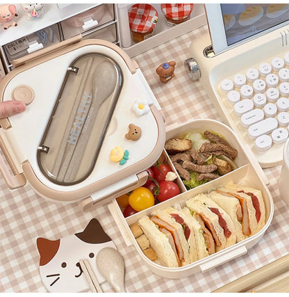 Simple Cute Portable Lunch Box, With Compartment & Microwave-Safe, Perfect for Work, School, or Picnics