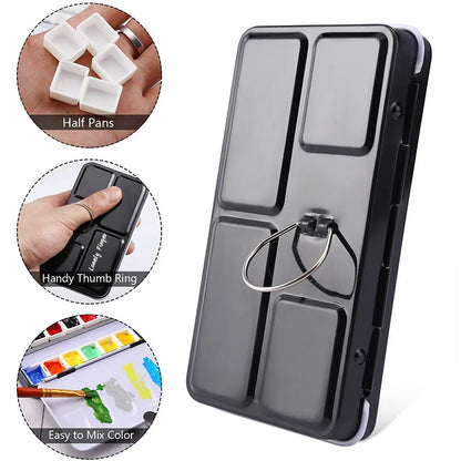 Empty Watercolor Palette with 14 Half Pans Metal Empty Watercolor Tin Palette Paint Case for DIY Travel