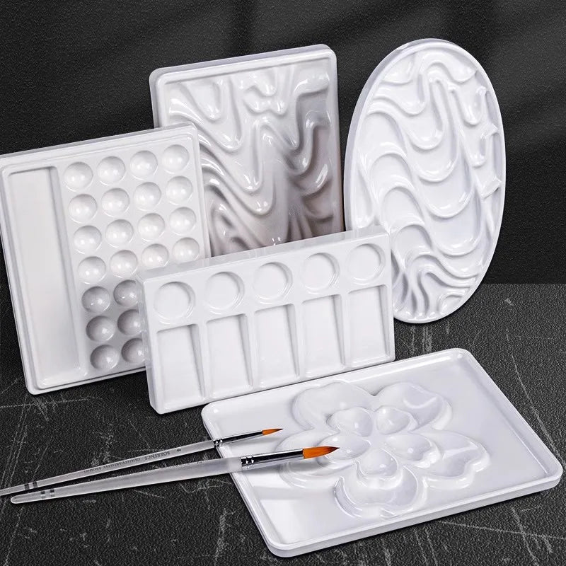 1/5/28 Grid Paint Tray White Imitation Ceramic Easy to Clean Pigment Palette for Artists Acrylic Watercolor Oil Painting