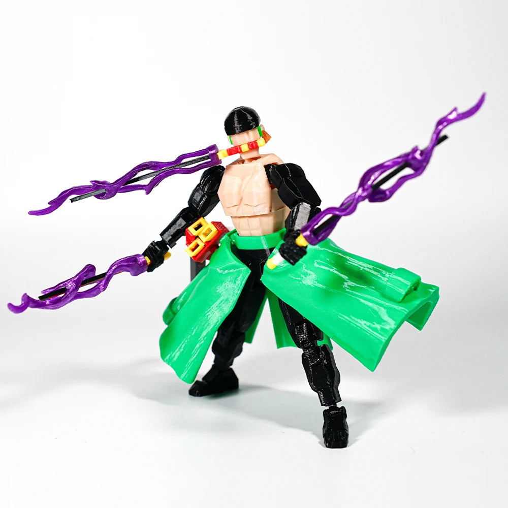 CloudAnimeStudio Roronoa Zoro 3D Printed Anime Figurine, One Piece Action Figures Multi-Jointed Toys