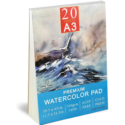A5/A4/A3 Watercolor Paper Pad, 140lb/300gsm, 20 Sheets, Cold-Pressed, Acid-Free, Artist Painting Paper for Watercolor Painting