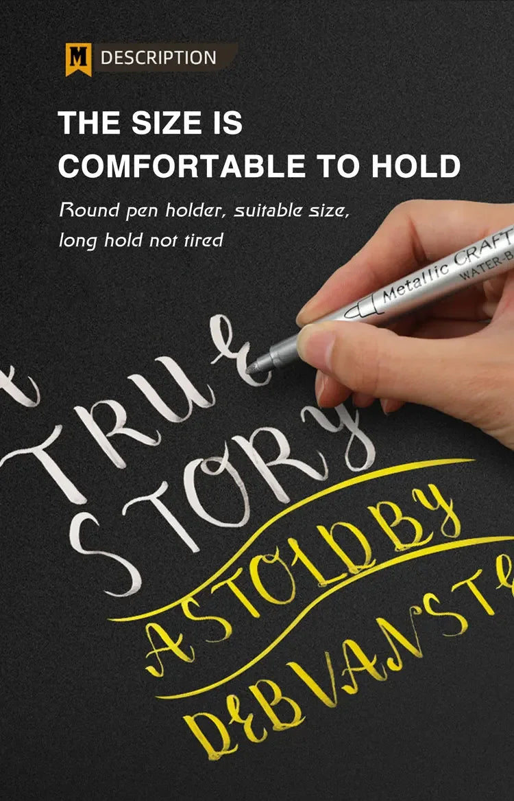 12 Colors Metallic Markers Pens Silver Gold Paint Pens for Black Paper, Glass, Rock Painting