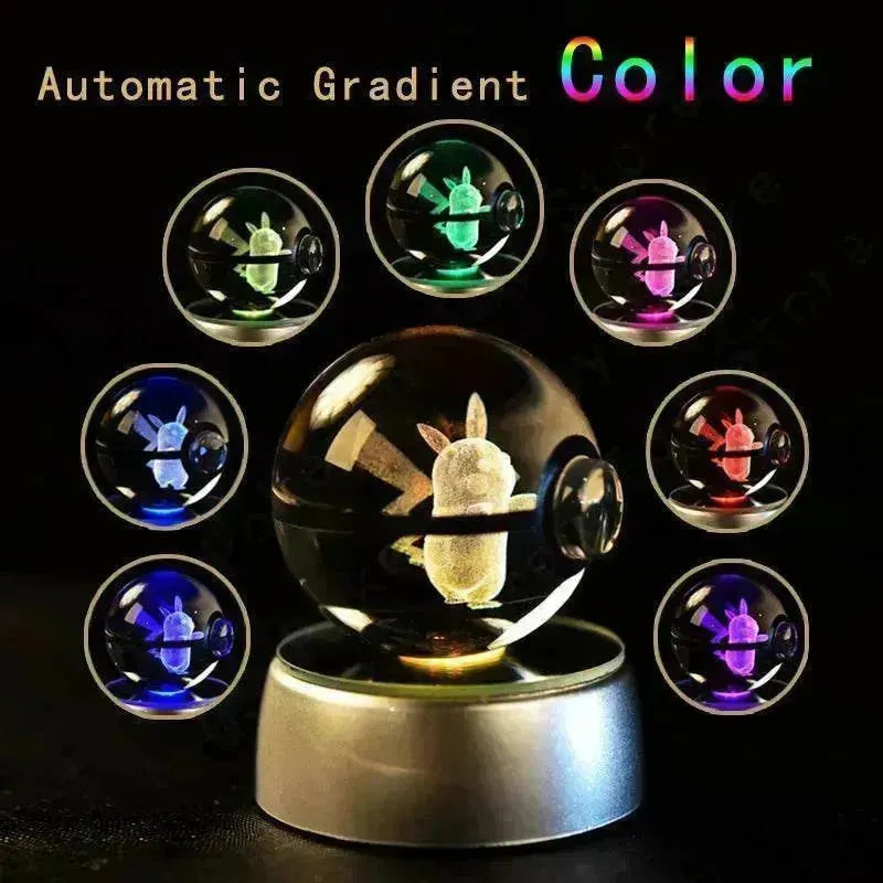 3D Pokemon Crystal Ball 5CM Mewtwo Pikachu Gengar Crystal Glass Pokemon Ball Pokeball Figure Night Light LED Lamp Base Gift - 29 Jigglypuff / 5CM - Otarealm