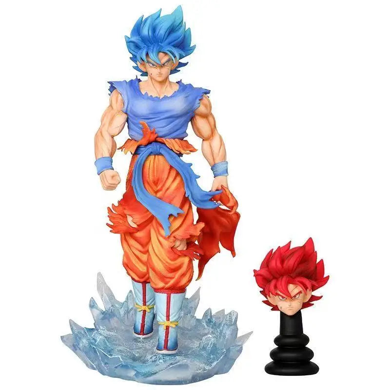 Dragon Ball Super Son Goku Figure Super Saiyan God Blue Led Base Figurines 33 CM