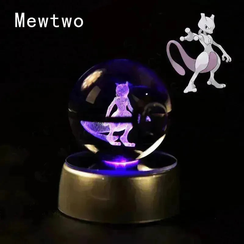 3D Pokemon Crystal Ball 5CM Mewtwo Pikachu Gengar Crystal Glass Pokemon Ball Pokeball Figure Night Light LED Lamp Base Gift - 29 Jigglypuff / 5CM - Otarealm