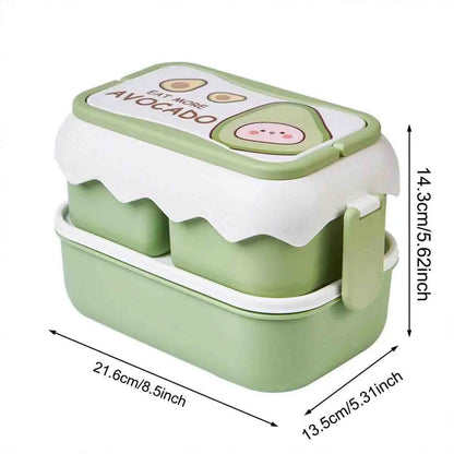 Double-Layer Fruit Lunch Box, Household Tableware Outdoors Portable Bento Box with Spork And Spoon