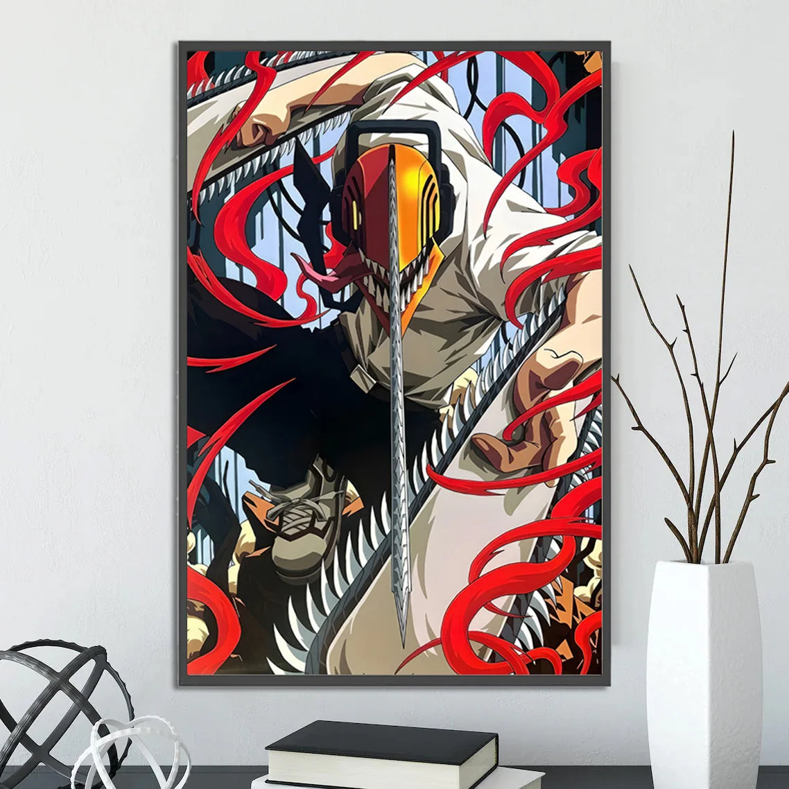 Chainsaw Man Self-adhesive Poster Wallpaper, Anime Wall Art Home Decoration Painting For Bedroom Computer Decor (Frames Not Included)