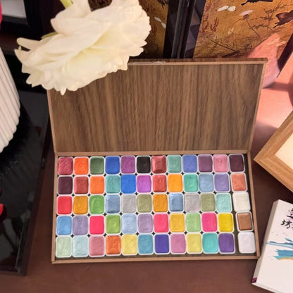 Glitter Watercolor Paints Set, 120 Colors Watercolor Paint, Wooden box, for Professional Artists, Illustrations, Drawing