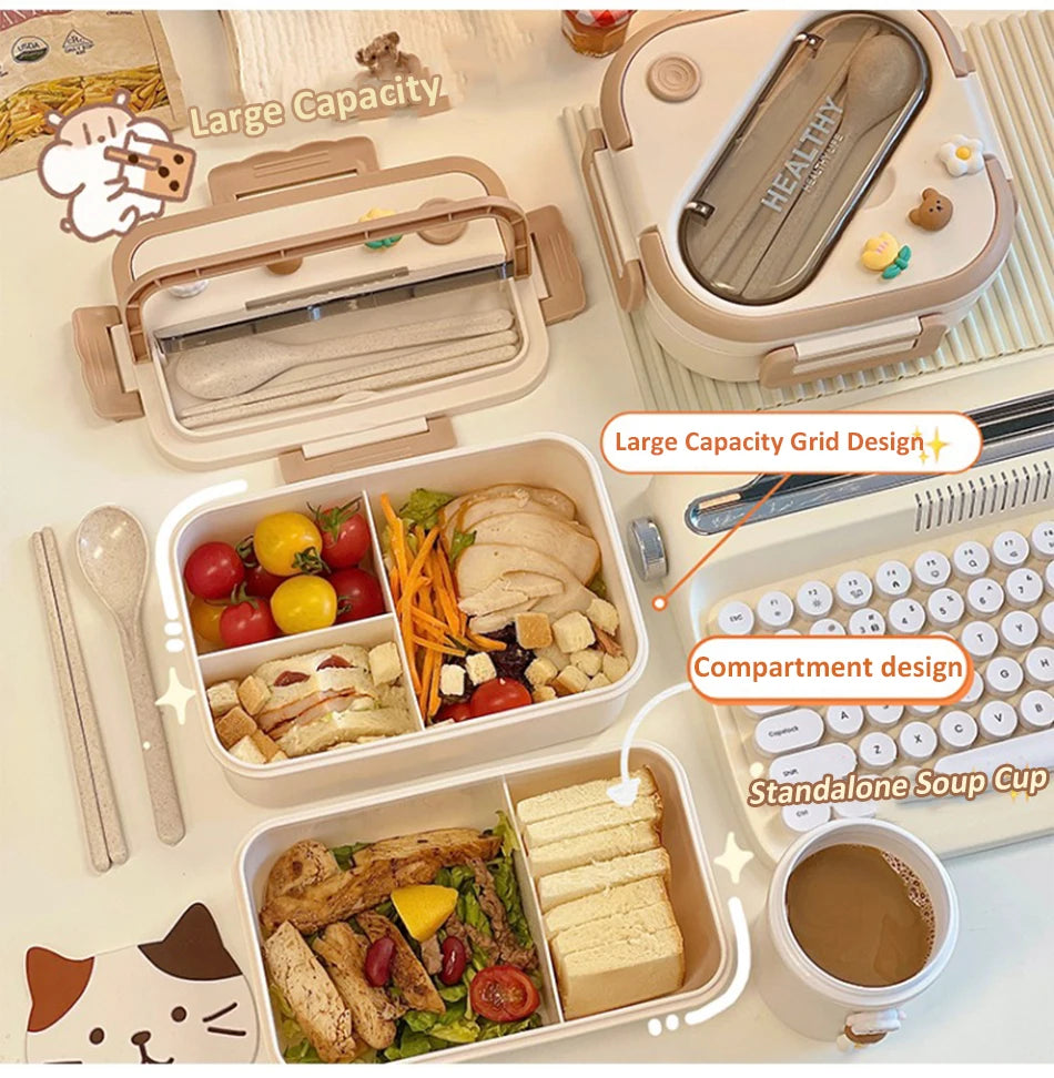 Simple Cute Portable Lunch Box, With Compartment & Microwave-Safe, Perfect for Work, School, or Picnics
