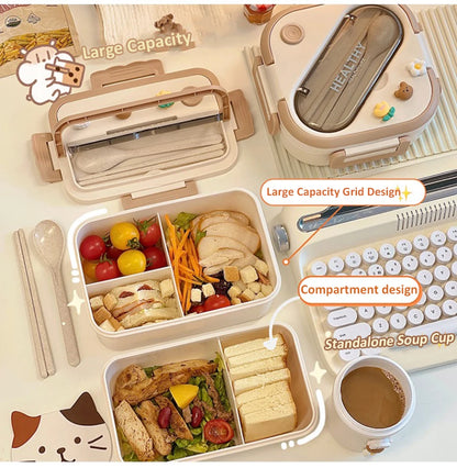 Simple Cute Portable Lunch Box, With Compartment & Microwave-Safe, Perfect for Work, School, or Picnics