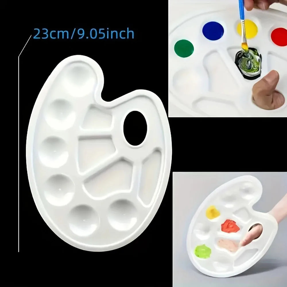 2/6/8/10 Pack Plastic Art Painting Palettes, Oval Shaped Multi-Well Mixing Palette for Watercolor, Acrylic, and Oil Paints