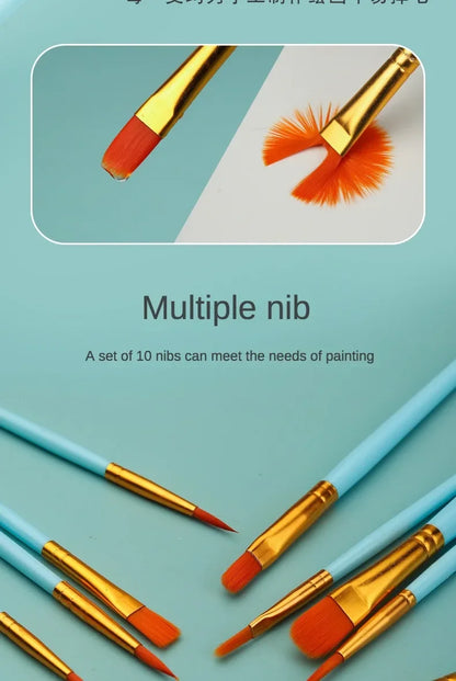 10-Piece Watercolor Brush Set – Multi-Functional Nylon Hair Brushes for Gouache, Oil & Acrylic Painting