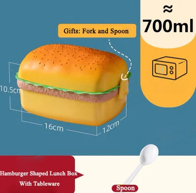 Cute Kawaii Double-Tier Burger Bento Box for Kids, Microwave Safe Fun and Functional Lunchware