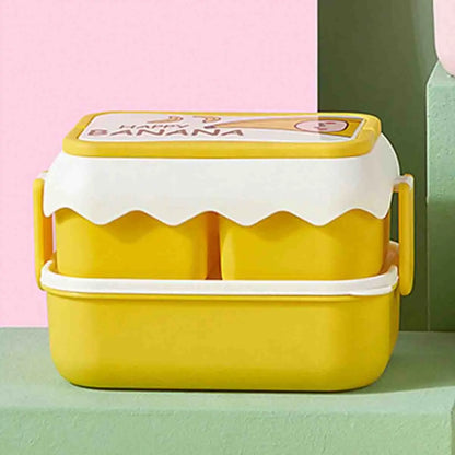 Double-Layer Fruit Lunch Box, Household Tableware Outdoors Portable Bento Box with Spork And Spoon
