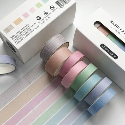 Pure Color Washi Tape Set – 8 Rolls per Box for Scrapbooking, Journals & School Supplies