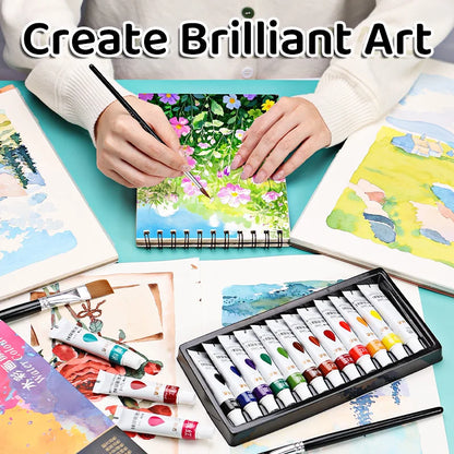 Watercolor Paint Set, 24 Colors 5ml/0.17oz Tubes, Intense Colors for Figure & Landscape