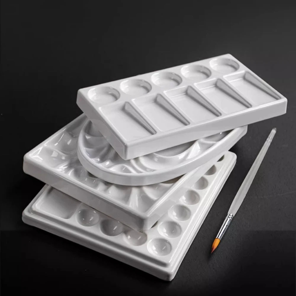 1/5/28 Grid Paint Tray White Imitation Ceramic Easy to Clean Pigment Palette for Artists Acrylic Watercolor Oil Painting