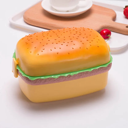 Cute Kawaii Double-Tier Burger Bento Box for Kids, Microwave Safe Fun and Functional Lunchware