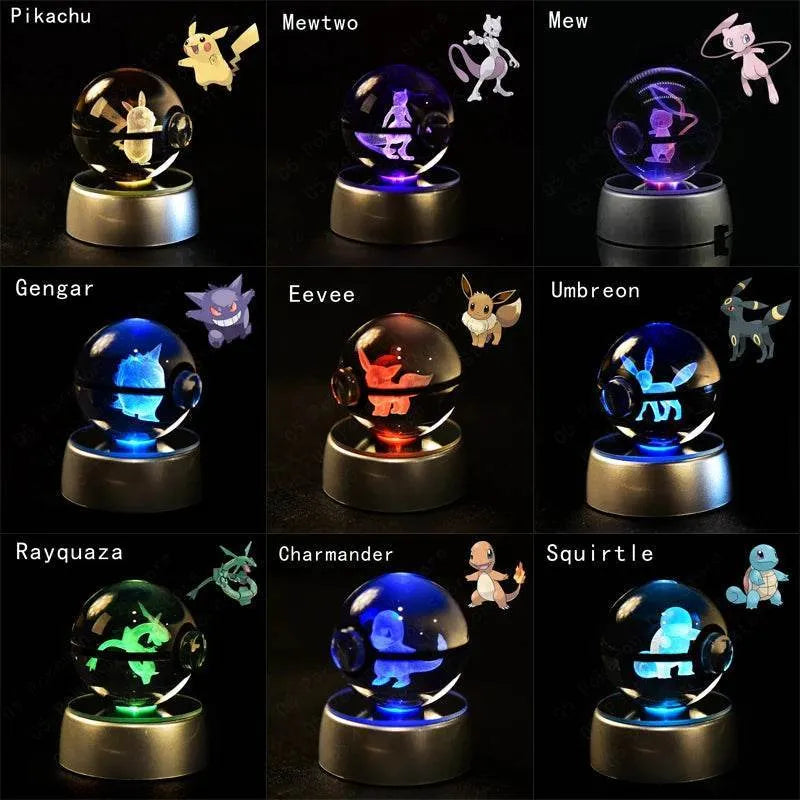 3D Pokemon Crystal Ball 5CM Mewtwo Pikachu Gengar Crystal Glass Pokemon Ball Pokeball Figure Night Light LED Lamp Base Gift - 29 Jigglypuff / 5CM - Otarealm