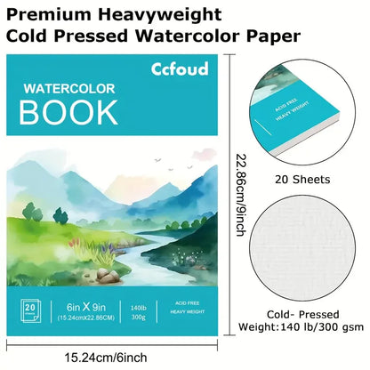 12 Sheets 2 PCS Watercolor Sketchbook 14.81 x 21.01 cm, Cold Press Paper (63.5KG/300gsm) Spiral Bound