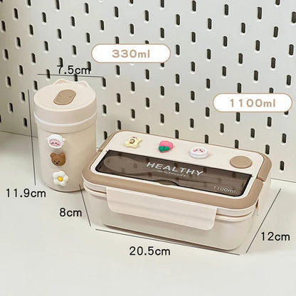 Simple Cute Portable Lunch Box, With Compartment & Microwave-Safe, Perfect for Work, School, or Picnics